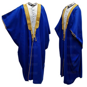 Men's Premium 3 Quarter Sleeve Arabian Bisht Blue Cloak Arab Dress Thobe Islam Robe Eid
