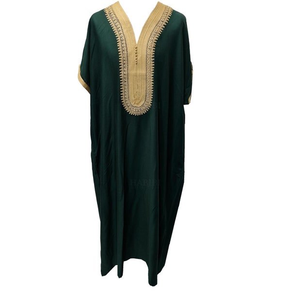 Moroccan Cotton Dark Green Short Sleeve Thobe Jubba Kandora Dishdasha