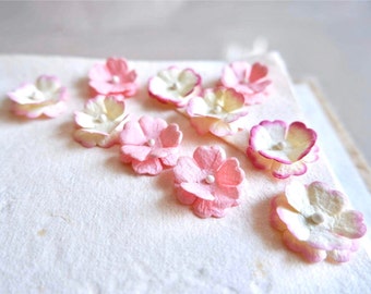 100 pcs mini paper flowers pink tone, mulberry flowers, flower sticker 20mm for Scrapbooking DIY Wedding Card dollhouse flowers Valentine.