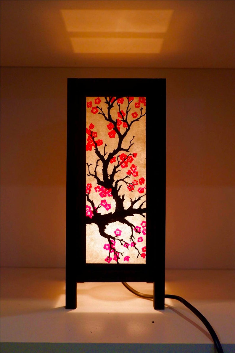 Lampe japonaise Lanterne Cherry Blossom Red Sakura Lampe, Lampe de style japonais, Lampe Zen Lampe de table de chevet Lampe japonaise pour chambre à coucher Décoration intérieure image 10