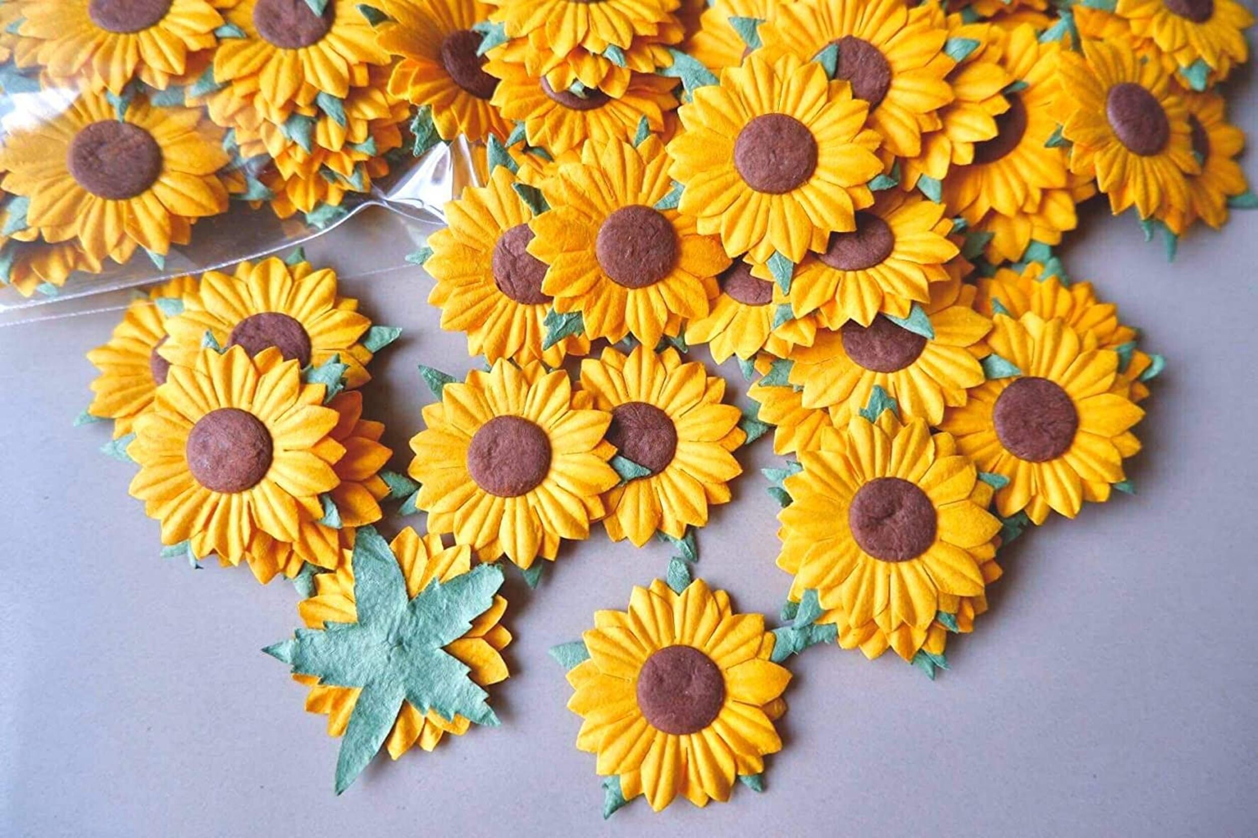 50 Sunflower Mulberry Paper Sunflower Embellishments Etsy
