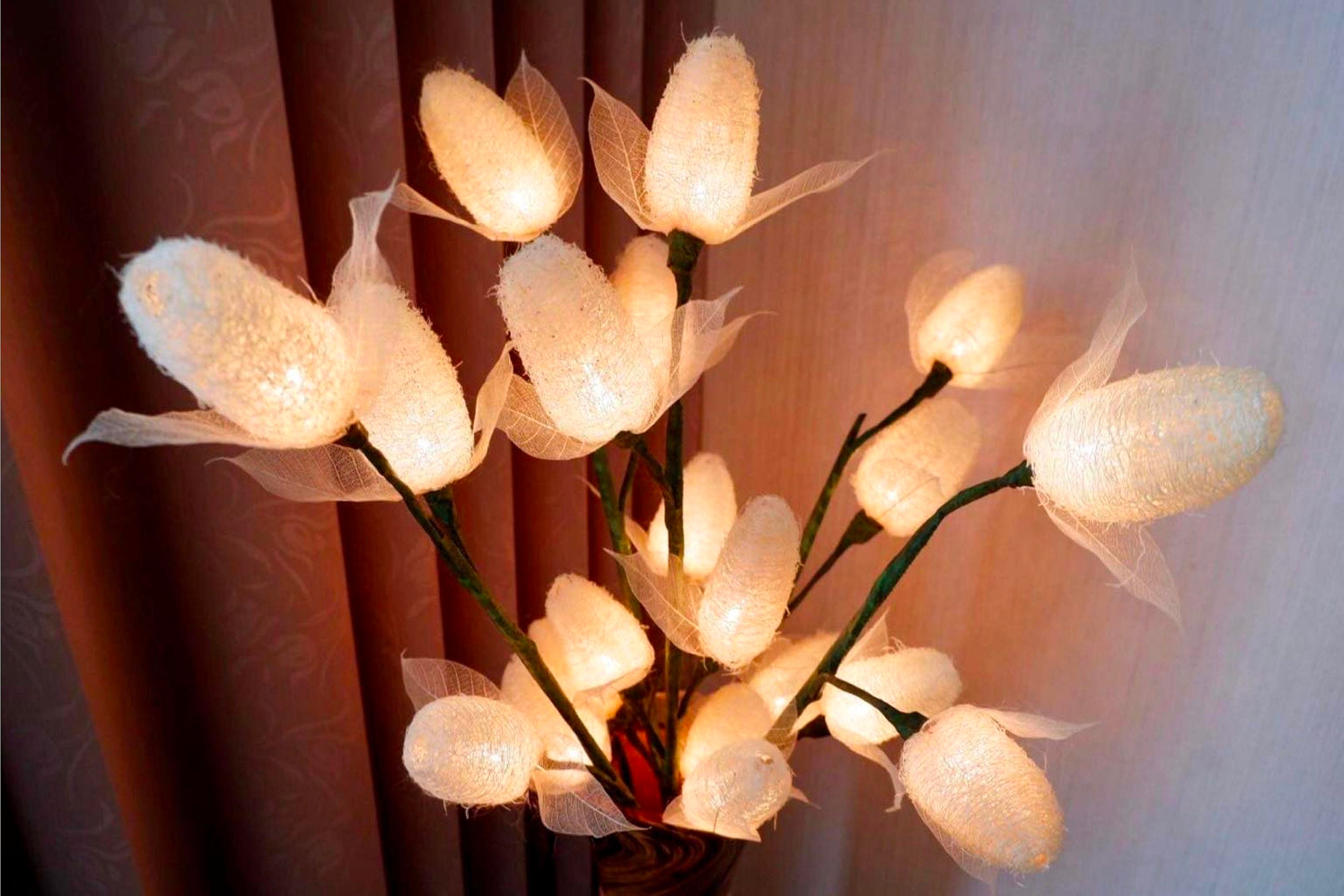White Natural Luffa Lamp Artificial Flower Lights for Vase floor