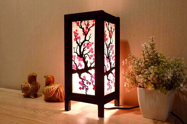 Lampe japonaise Lanterne Cherry Blossom Red Sakura Lampe, Lampe de style japonais, Lampe Zen Lampe de table de chevet Lampe japonaise pour chambre à coucher Décoration intérieure image 8