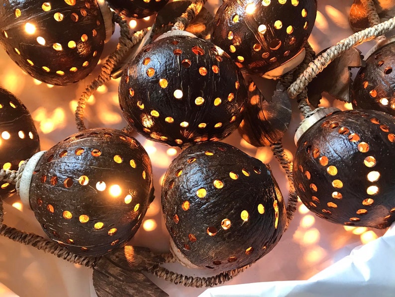10 Balls Hanging Lamp Made of Coconut Shell Bedroom Lamp Light Coconut Wooden Garden Handmade image 6