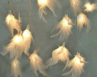 20 White Feather Decor Fairy String Lights Decorative Bedroom Home Decor Living Room Wall Hanging Lights Wedding Decor Dorm Lights Battery.