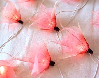 Guirlandes lumineuses fleur rose pastel/guirlandes lumineuses pour décoration de chambre à coucher, décoration murale/20 LED à piles