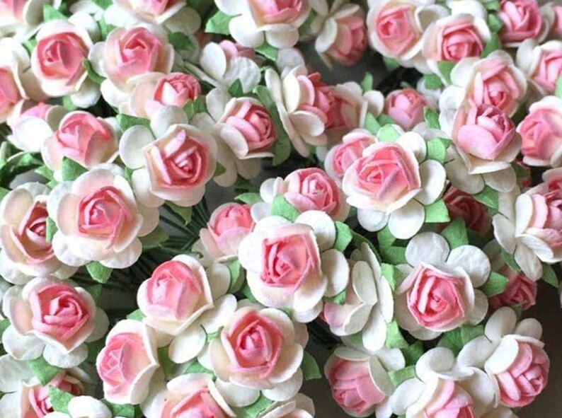 100 Pcs Mini Paper Flowers White Pink Mulberry Flowers Mini Etsy
