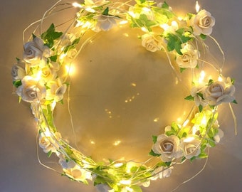 Flower String Lights Fairy White Rose String Lights 15ft 50 LED Battery Operated Lights for Nursery, Wedding, Dorm, Bedroom, Baby Carriage