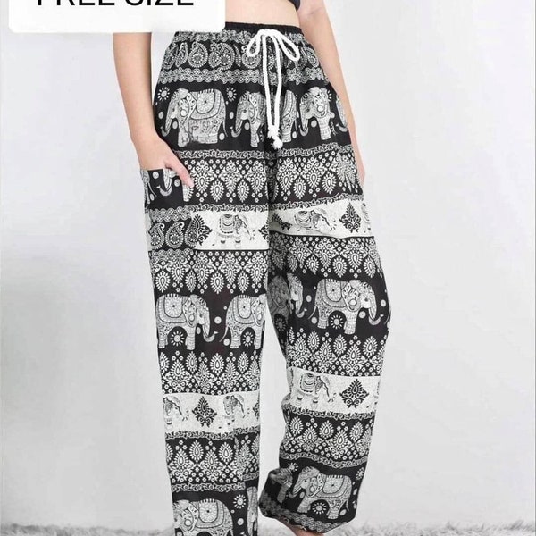 Unisex Thai Elephant Pants, Harem pants with mandala in two-tone, aladdin pants in soft viscose, Thai Pants, Yoga Pants/ Beach Pants