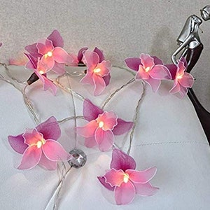 20 Pink String Lights Orchid Flower Fairy Lights Bedroom Home Decor Living Room Wall Hanging Lights Wedding Decor Dorm Lights Battery