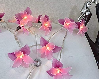 20 Pink String Lights Orchid Flower Fairy Lights Bedroom Home Decor Living Room Wall Hanging Lights Wedding Decor Dorm Lights Battery