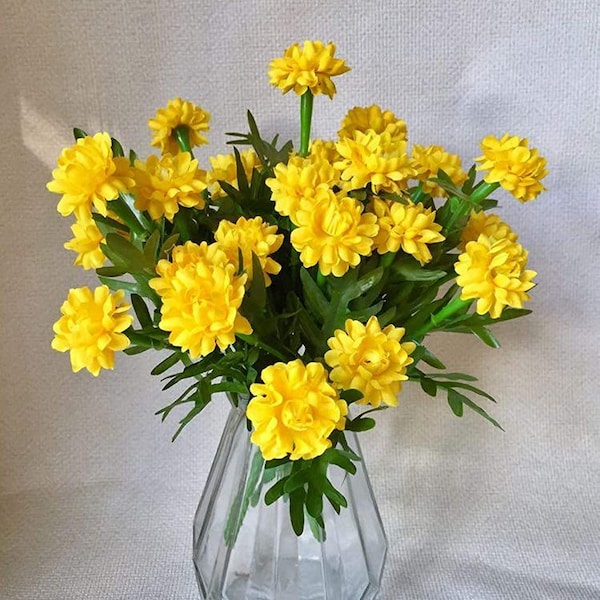 Yellow Marigold Flower Bunch, Yellow Flower, Marigold Silk Flowers, Marigold Yellow, Calendula officinalis 3 Pieces / 1 Set