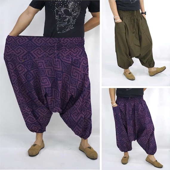 SiamArtBoutique Thai Fisherman Pants Men's Japanese Style Pants Cotton Pants Yoga Pants Comfortable Breathable One Size Loose Fit Festival Boho Hippie