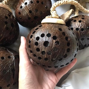 10 Balls Hanging Lamp Made of Coconut Shell Bedroom Lamp Light Coconut Wooden Garden Handmade image 3
