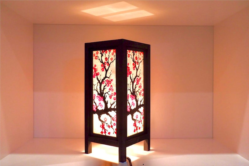 Lampe japonaise Lanterne Cherry Blossom Red Sakura Lampe, Lampe de style japonais, Lampe Zen Lampe de table de chevet Lampe japonaise pour chambre à coucher Décoration intérieure image 5