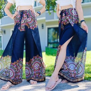 Sarouel Femme Mandala Imprimer Yoga Pantalon/ Boho Pantalon Hippie Pantalon Thai Pantalon Festival/ Baggy Boho Pantalon/ Méditation Pantalon/ Plage Pantalon Multicolore