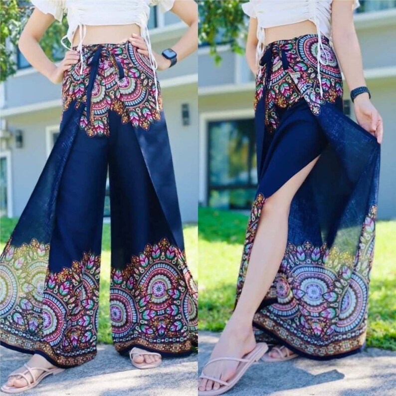 Sarouel Femme Mandala Imprimer Yoga Pantalon/ Boho Pantalon Hippie Pantalon Thai Pantalon Festival/ Baggy Boho Pantalon/ Méditation Pantalon/ Plage Pantalon Multicolore