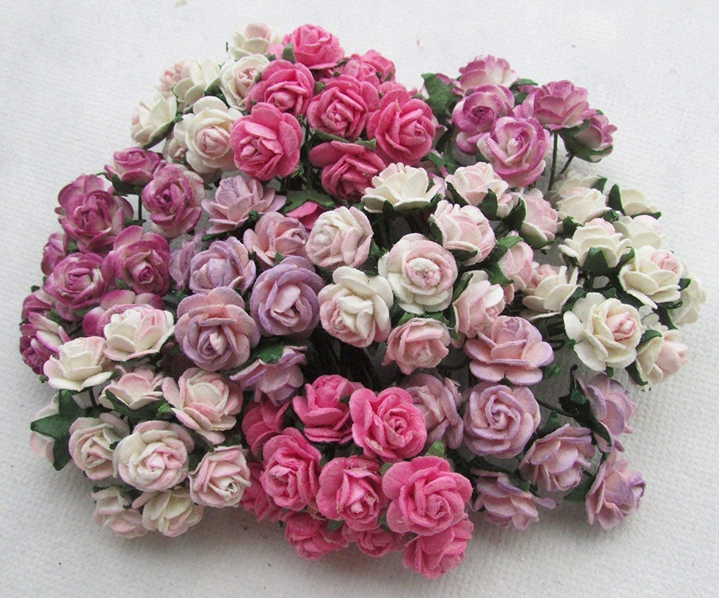 100 Pcs Mini Paper Flowers Mini Paper Roses Pink Tone Etsy