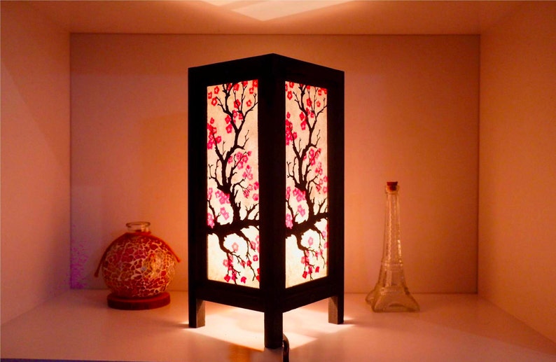 Lámpara japonesa Linterna Cerezo Flor Roja Sakura Lámpara, Lámpara de estilo japonés, Lámpara Zen Lámpara de mesita de noche Lámpara japonesa para decoración del hogar del dormitorio imagen 9