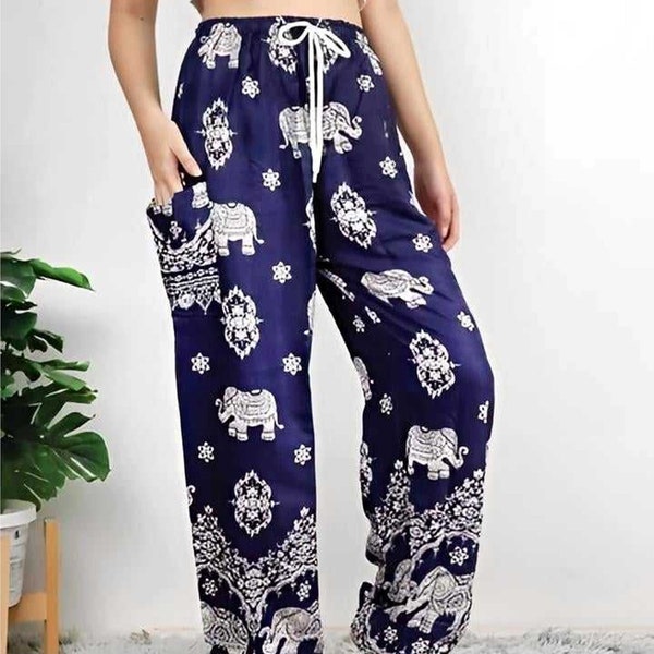 Pantalon éléphant thaïlandais, pantalon sarouel avec mandala en bicolore, pantalon aladdin en viscose douce, pantalon thaïlandais, pantalon de yoga/pantalon de plage pour unisexe Nouveau !