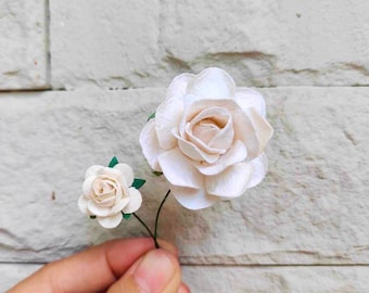 Mini flor de papel rosa blanca tamaño 3,5 cm/mini rosa blanca 1,5 cm flor de papel de morera rosa boda DIY tarjeta Scrapbooking San Valentín diy 40pc