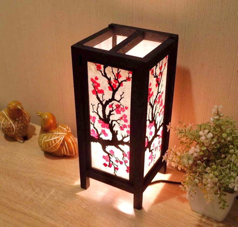 Lampe japonaise Lanterne Cherry Blossom Red Sakura Lampe, Lampe de style japonais, Lampe Zen Lampe de table de chevet Lampe japonaise pour chambre à coucher Décoration intérieure image 6