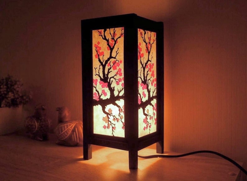 Lámpara japonesa Linterna Cerezo Flor Roja Sakura Lámpara, Lámpara de estilo japonés, Lámpara Zen Lámpara de mesita de noche Lámpara japonesa para decoración del hogar del dormitorio imagen 7