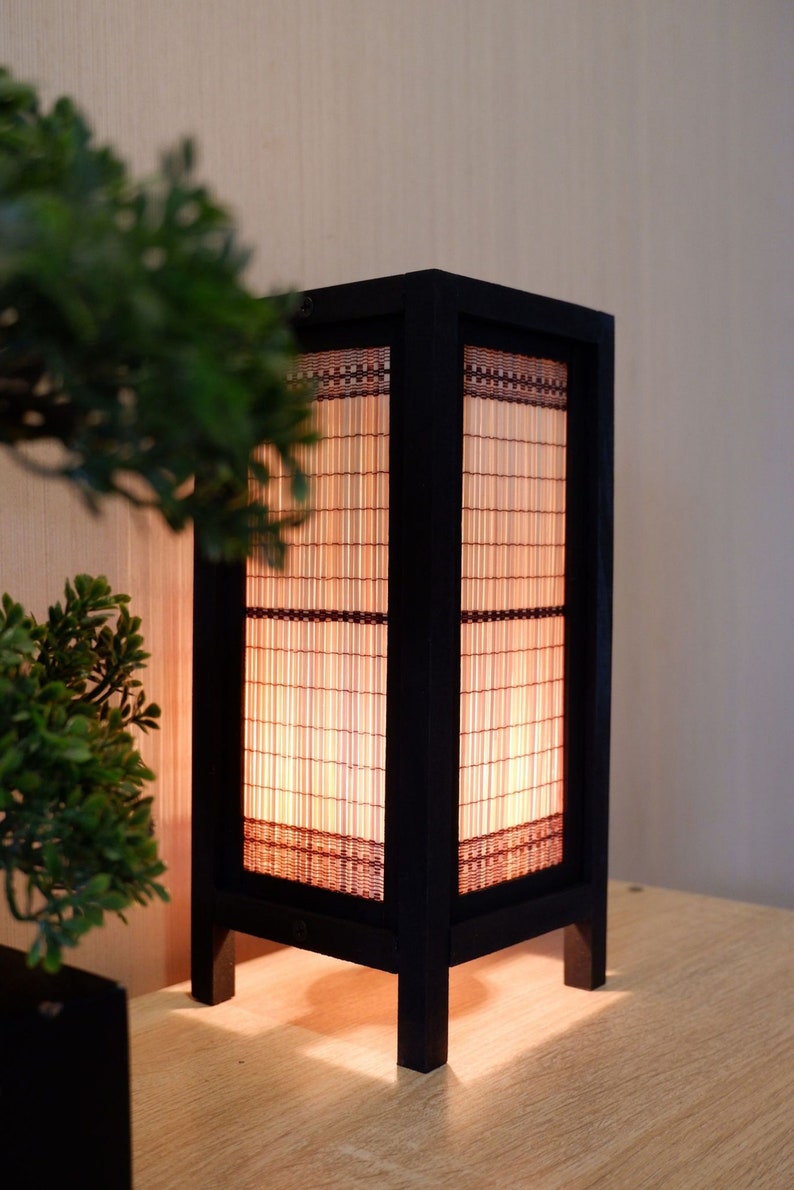 Japanese Lamp Bamboo Wooden Lamp Handmade Japanese Style, Zen Lamp Bedside Table Lamp Japanese For Bedroom/ Decoration Home zdjęcie 9