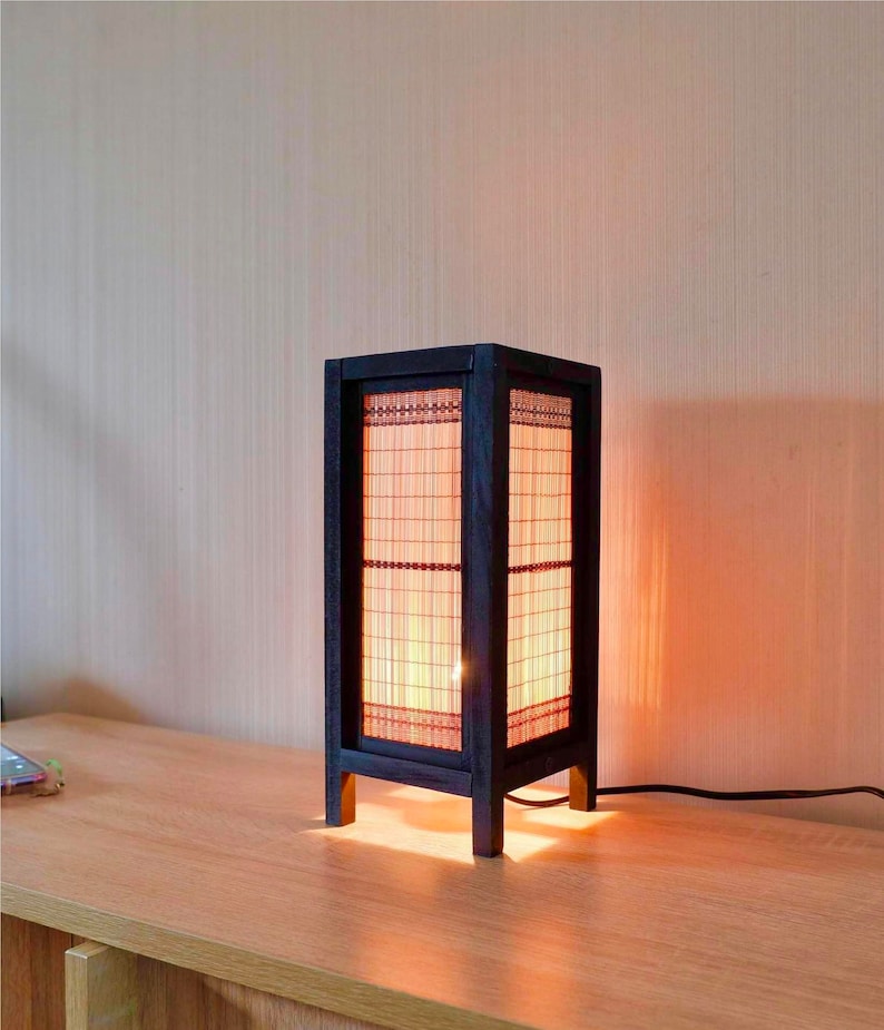 Lampe japonaise en bambou faite main de style japonais, lampe zen, lampe de chevet japonaise pour chambre à coucher/décoration de la maison image 2