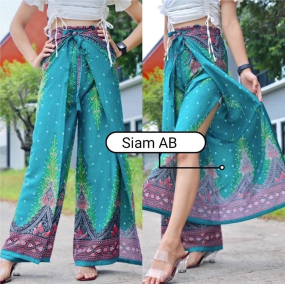 Boho Pants - Harem Style - Teal & White Mandala Floral Print