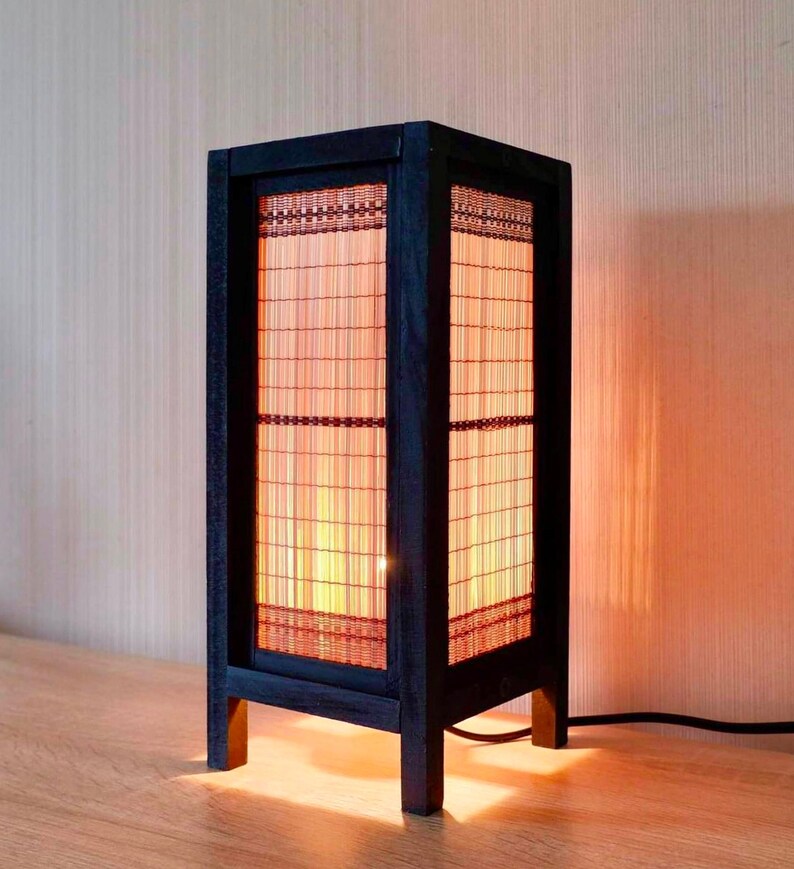 Japanese Lamp Bamboo Wooden Lamp Handmade Japanese Style, Zen Lamp Bedside Table Lamp Japanese For Bedroom/ Decoration Home zdjęcie 1