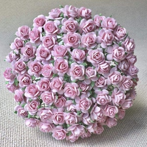 100 pink rose 15 mm Artificial Mulberry Paper Rose Flower Wedding Scrapbook DIY Craft Scrapbooking Bouquet Stem Valentines Anniversary