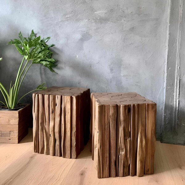 Tabouret en bois, tabouret de souche d'arbre, banc en bois naturel rustique, table d'appoint, support de plante de table de chevet, table d'appoint unique, décor de porche