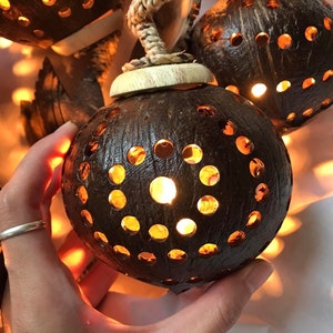 10 Balls Hanging Lamp Made of Coconut Shell Bedroom Lamp Light Coconut Wooden Garden Handmade image 2
