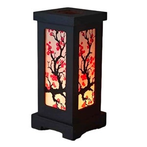 Wooden Lamp Asian Oriental Cherry Blossom Red Sakura Lamp, Japanese style Lamp, Zen Lamp Bedside Table Lamp Japanese Lamp Vintage For Decor