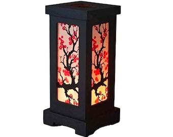 Wooden Lamp Asian Oriental Cherry Blossom Red Sakura Lamp, Japanese style Lamp, Zen Lamp Bedside Table Lamp Japanese Lamp Vintage For Decor