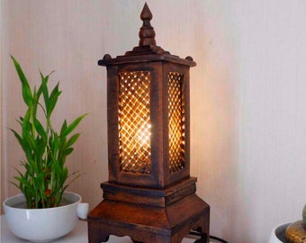 Handmade Wood Table Lamp/ Japanese wooden lamp/ Table lamp vintage for home decoration/ Bamboo lamp/ Asian Furniture/ Table lamp wooden