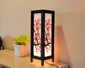 Japanese Lamp Lantern Red Sakura Lamp Cherry Blossom, Japanese style Lamp, Zen Lamp Bedside Table Lamp For Living Room Home Decor 15 Inch