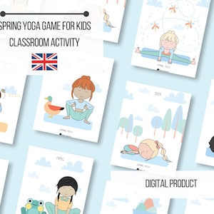 Kids Yoga Cards Printable – Spring Activity for Classroom, Mindfulness & Movement Game, Yoga Lesson Plan for Children | INSTANT DOWNLOAD