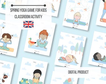 Kids Yoga Cards Printable – Spring Activity for Classroom, Mindfulness & Movement Game, Yoga Lesson Plan for Children | INSTANT DOWNLOAD