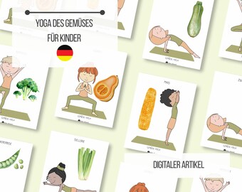 Yoga des Gemüses für Kinder – 17 Yogakarten | Spielerische Achtsamkeit und Bewegung | Druckbare Karten (Digitale PDF)