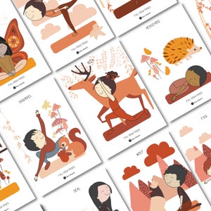 14 tarjetas imprimibles de yoga otoñal, temática de otoño / Vuelta al cole / DESCARGA INSTANTÁNEA