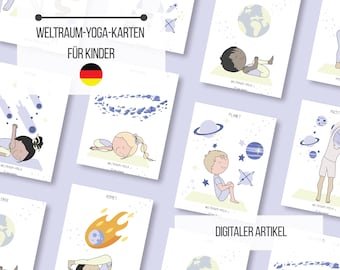 Weltraum-Yoga-Karten für Kinder – 21 Yoga-Posen + 1 Atemübung | Kosmisches Yoga-Set | Achtsamkeits-Aktivität zum Ausdrucken