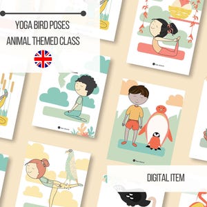 Yoga bird poses, animal themed class - 17 cards | Yoga Kids - Back to school | INSTANT DOWNLOAD