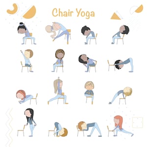 Desk Yoga, Chair yoga for kids | Yoga At Your Desk | Office Yoga | Yoga Art Print | Fitness Art | Yoga Art - English and Portuguese