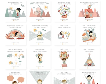 Printable Gratitude Cards for Kids | 16 Mindfulness Prompts | English and Portuguese