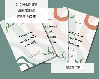 Tarjetas de afirmación de autocuidado - Baraja de atención plena y amor propio - Cita y acción diarias - Regalo de salud mental para mujeres / DESCARGA INSTANTÁNEA