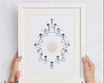 3 Kids Printable Moon Salutation Asana Posters, Instant Download Art, Illustration, Yogi Wall Decor Prints, Boys & Girls, Chandra Namaskar