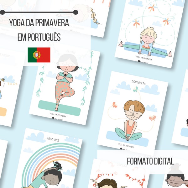 18 cartas de Yoga da Primavera | em Português | Yoga kids | Aulas de ioga para crianças | DOWNLOAD IMEDIATO - item digital