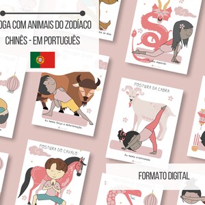 12 cartas de Yoga com os animais do zodíaco chinês | em Português | Yoga kids | Novo ano lunar | DOWNLOAD IMEDIATO - item digital